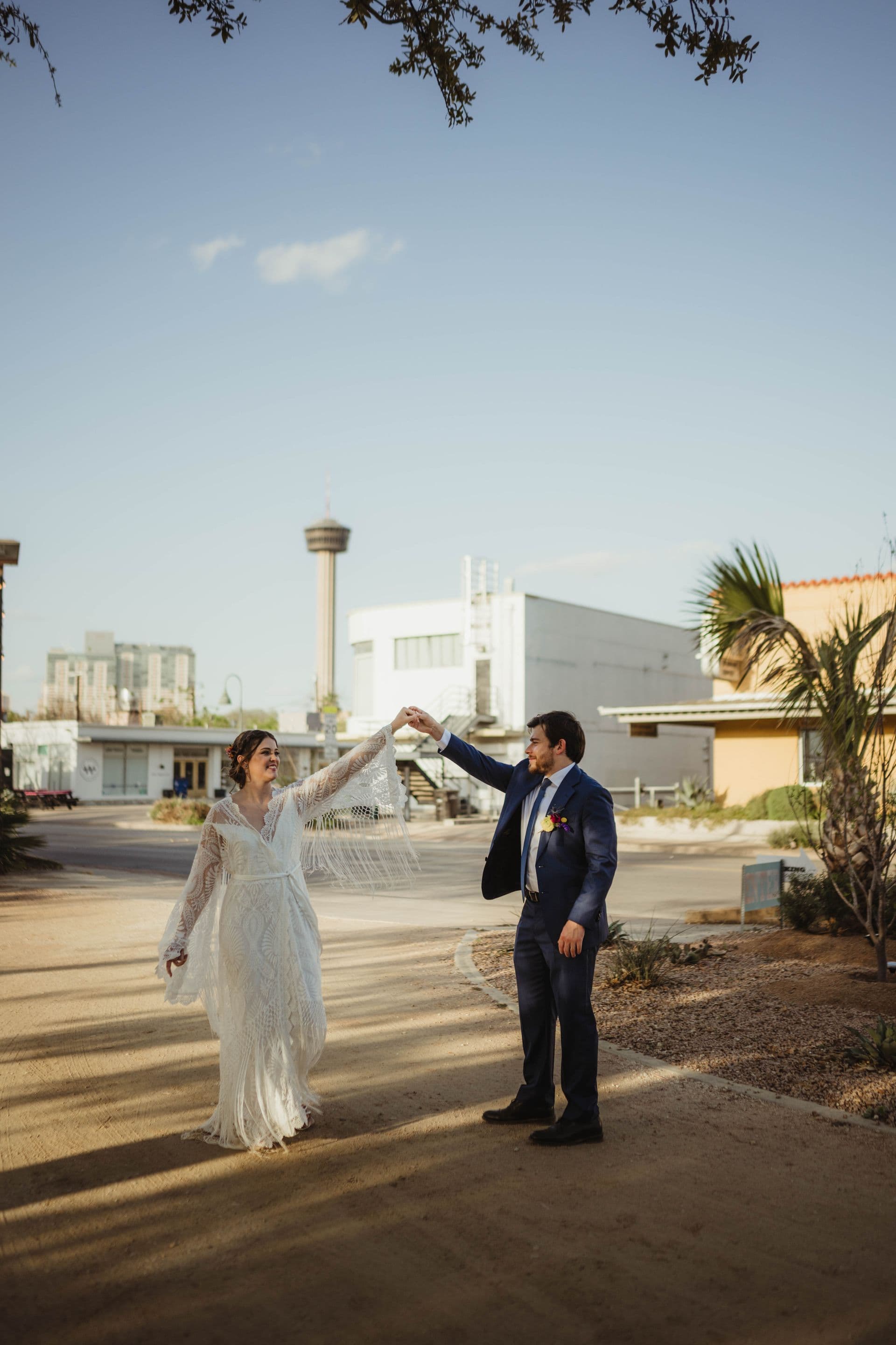 Julian and Caitlyn together on their wedding day at Ivy Hall in San Antonio